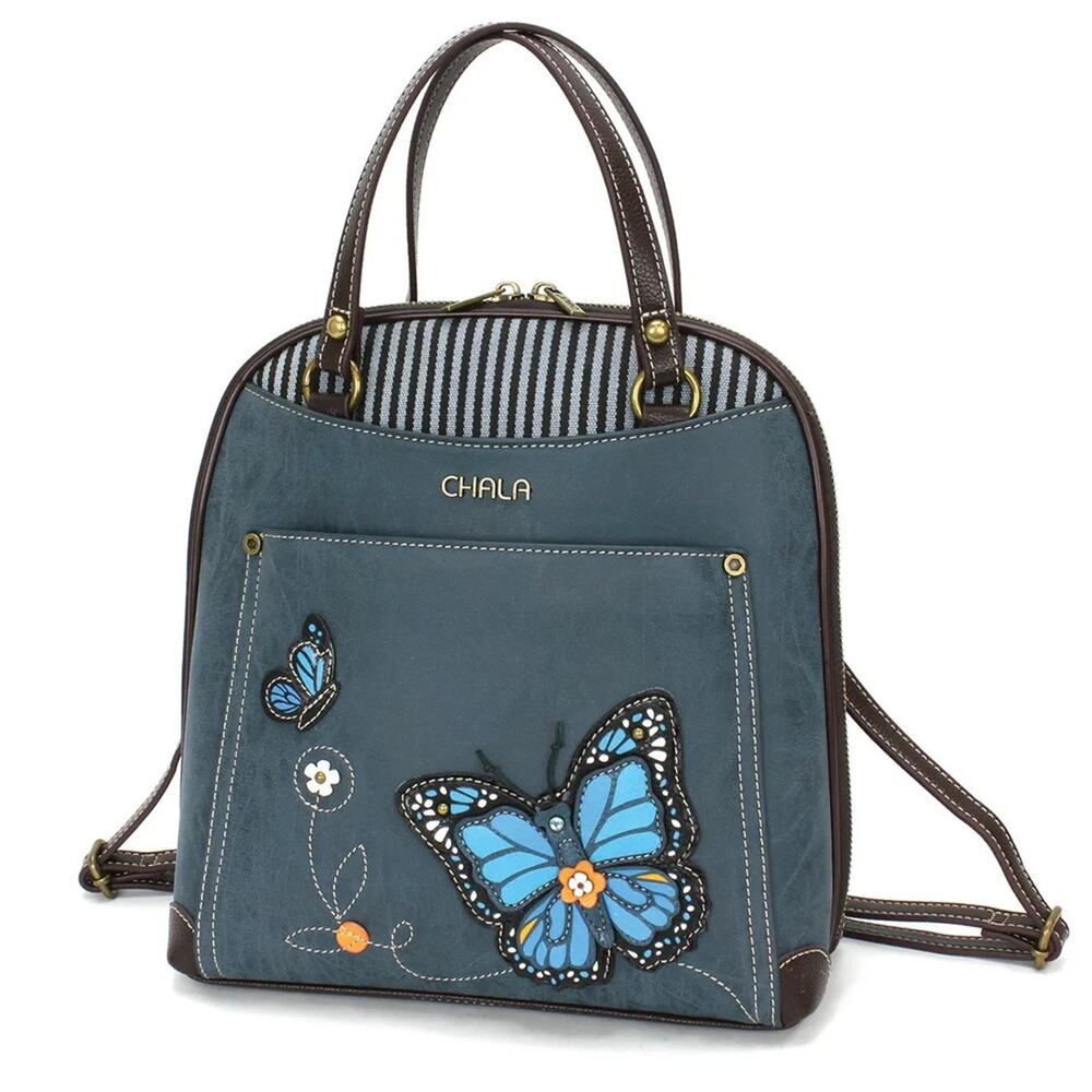 Chala Convertible Faux Leather Backpack Purse - Blue Butterfly, Blue NWT